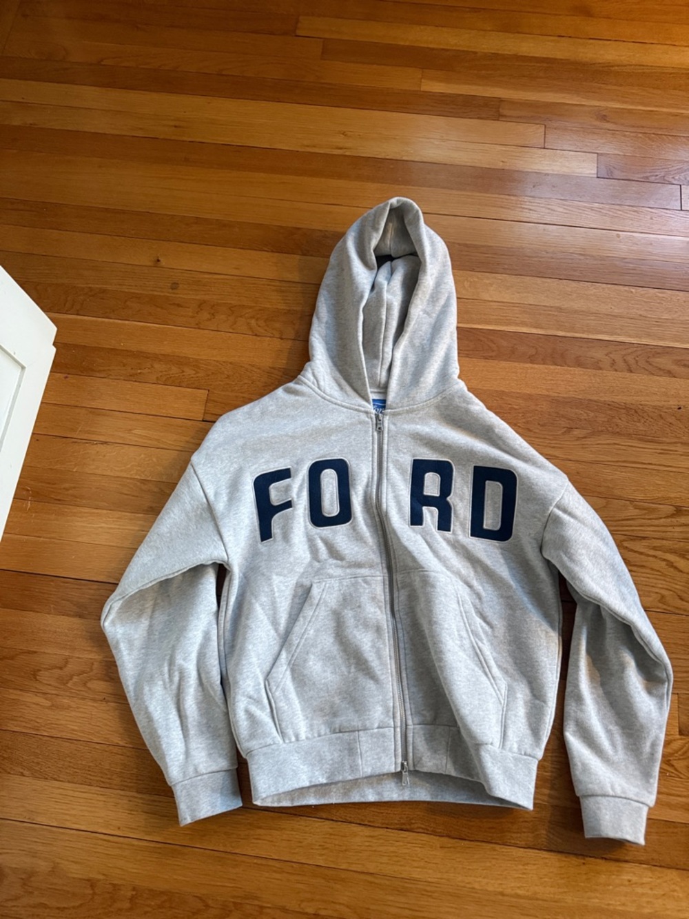 PacSun Gray Zip-Up Hoodie with Navy 'FORD' Letters